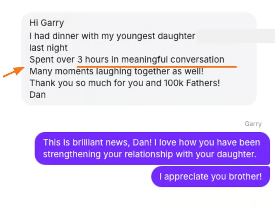 Message from a father about a meaningful dinner with his daughter