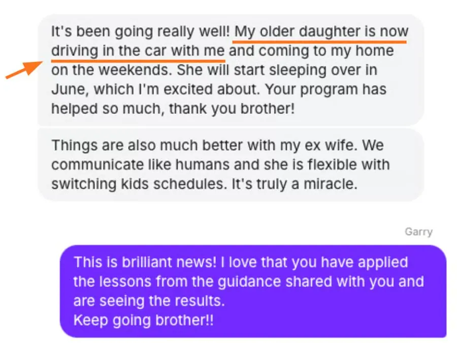 Message from a father describing improved contact after three months