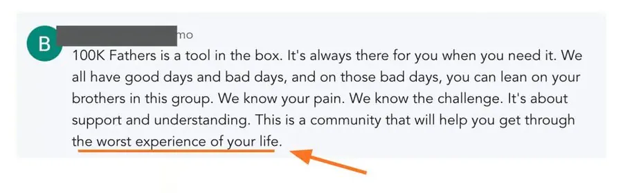 Message from a father describing the support group